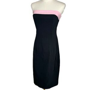 Y2K Iconic Black Strapless Midi Baby Pink Trim Attachable‎ Straps NWT Bodycon